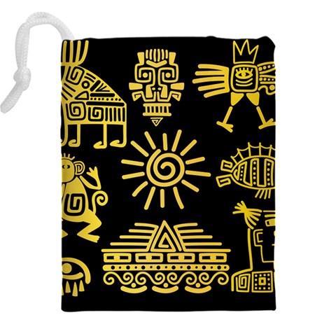 Maya Style Gold Linear Totem Icons Drawstring Pouch (5XL) from ArtsNow.com Back