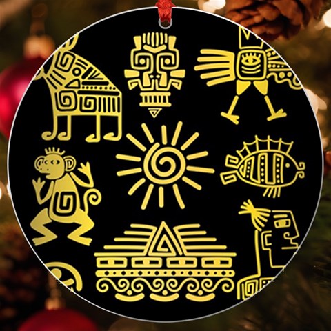 Maya Style Gold Linear Totem Icons UV Print Acrylic Ornament Round from ArtsNow.com Front