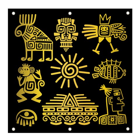 Maya Style Gold Linear Totem Icons Banner and Sign 4  x 4  from ArtsNow.com Front