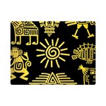 Maya Style Gold Linear Totem Icons Premium Plush Fleece Blanket (Mini)