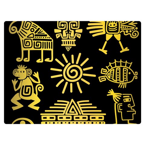 Maya Style Gold Linear Totem Icons Two Sides Premium Plush Fleece Blanket (Extra Small) from ArtsNow.com 40 x30  Blanket Front