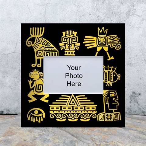 Maya Style Gold Linear Totem Icons White Box Photo Frame 4  x 6  from ArtsNow.com Front