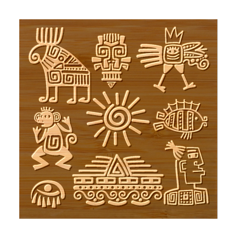 Maya Style Gold Linear Totem Icons Bamboo Coaster Set from ArtsNow.com Coaster 1