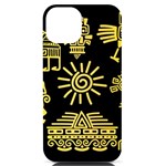 Maya Style Gold Linear Totem Icons iPhone 14 Black UV Print Case