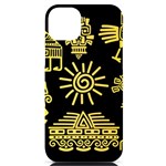 Maya Style Gold Linear Totem Icons iPhone 14 Plus Black UV Print Case