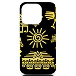 Maya Style Gold Linear Totem Icons iPhone 14 Pro Black UV Print Case