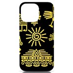 Maya Style Gold Linear Totem Icons iPhone 14 Pro Max Black UV Print Case