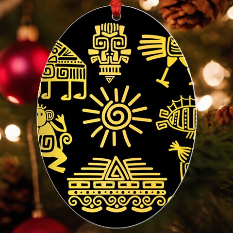 Maya Style Gold Linear Totem Icons UV Print Acrylic Ornament Oval from ArtsNow.com Front