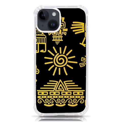 Maya Style Gold Linear Totem Icons iPhone 14 TPU UV Print Case from ArtsNow.com Front