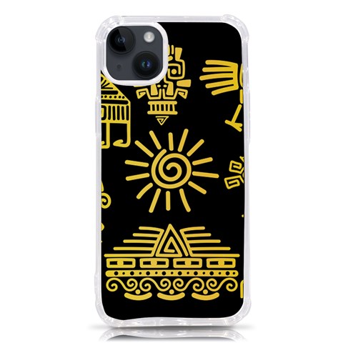 Maya Style Gold Linear Totem Icons iPhone 14 Plus TPU UV Print Case from ArtsNow.com Front