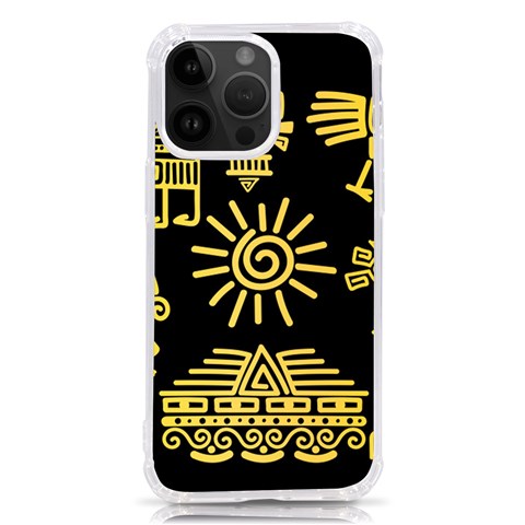 Maya Style Gold Linear Totem Icons iPhone 14 Pro Max TPU UV Print Case from ArtsNow.com Front