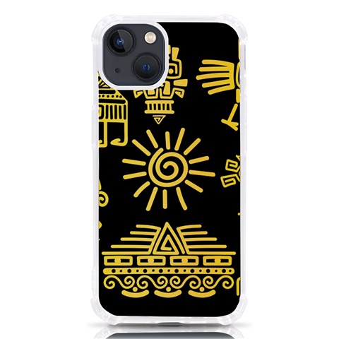 Maya Style Gold Linear Totem Icons iPhone 13 TPU UV Print Case from ArtsNow.com Front
