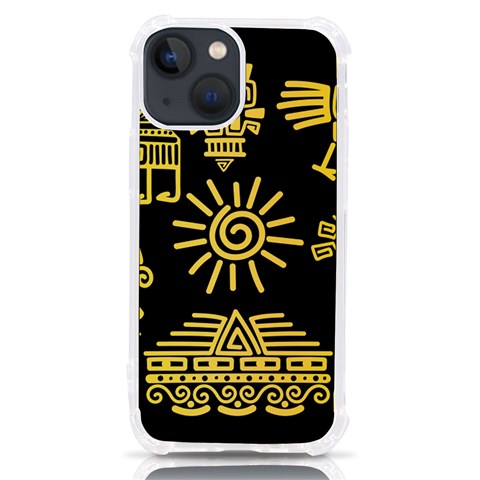 Maya Style Gold Linear Totem Icons iPhone 13 mini TPU UV Print Case from ArtsNow.com Front