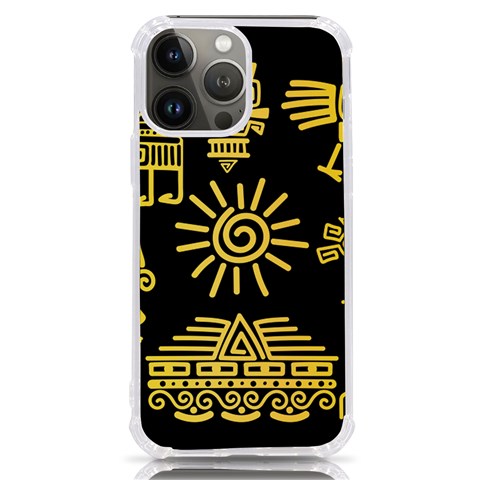 Maya Style Gold Linear Totem Icons iPhone 13 Pro Max TPU UV Print Case from ArtsNow.com Front