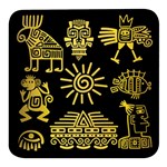 Maya Style Gold Linear Totem Icons Square Glass Fridge Magnet (4 pack)