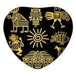 Maya Style Gold Linear Totem Icons Heart Glass Fridge Magnet (4 pack)