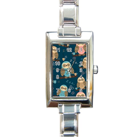 Seamless Pattern Owls Dreaming Rectangle Italian Charm Watch from ArtsNow.com Front