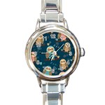 Seamless Pattern Owls Dreaming Round Italian Charm Watch