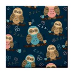 Seamless Pattern Owls Dreaming Tile Coaster