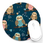 Seamless Pattern Owls Dreaming Round Mousepad