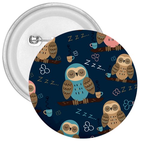 Seamless Pattern Owls Dreaming 3  Buttons from ArtsNow.com Front