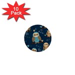 Seamless Pattern Owls Dreaming 1  Mini Buttons (10 pack) 