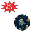 Seamless Pattern Owls Dreaming 1  Mini Buttons (100 pack) 