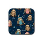 Seamless Pattern Owls Dreaming Rubber Coaster (Square)