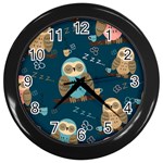 Seamless Pattern Owls Dreaming Wall Clock (Black)