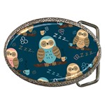 Seamless Pattern Owls Dreaming Belt Buckles