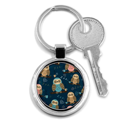 Seamless Pattern Owls Dreaming Key Chain (Round) from ArtsNow.com Front
