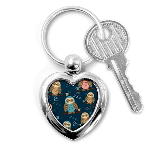 Seamless Pattern Owls Dreaming Key Chain (Heart) from ArtsNow.com Front
