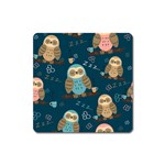 Seamless Pattern Owls Dreaming Square Magnet
