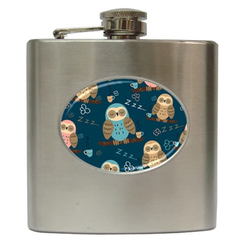 Seamless Pattern Owls Dreaming Hip Flask (6 oz) from ArtsNow.com Front