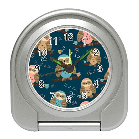 Seamless Pattern Owls Dreaming Travel Alarm Clock from ArtsNow.com Front