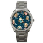 Seamless Pattern Owls Dreaming Sport Metal Watch