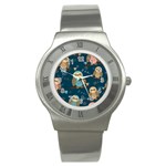Seamless Pattern Owls Dreaming Stainless Steel Watch