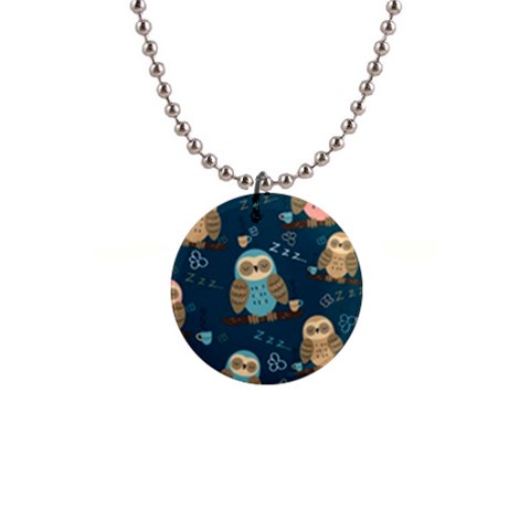 Seamless Pattern Owls Dreaming 1  Button Necklace from ArtsNow.com Front