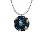 Seamless Pattern Owls Dreaming 1  Button Necklace