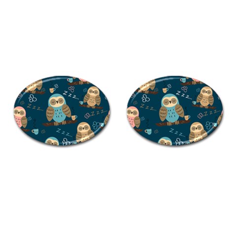 Seamless Pattern Owls Dreaming Cufflinks (Oval) from ArtsNow.com Front(Pair)