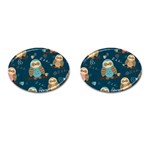 Seamless Pattern Owls Dreaming Cufflinks (Oval)
