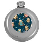 Seamless Pattern Owls Dreaming Round Hip Flask (5 oz)