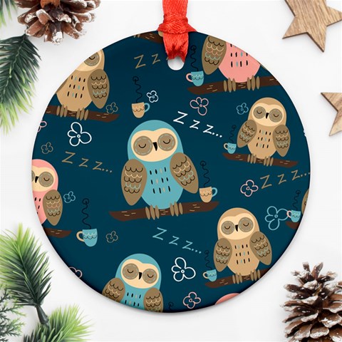 Seamless Pattern Owls Dreaming Round Ornament (Two Sides) from ArtsNow.com Front