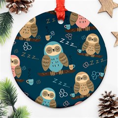 Seamless Pattern Owls Dreaming Round Ornament (Two Sides) from ArtsNow.com Back