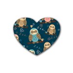 Seamless Pattern Owls Dreaming Rubber Heart Coaster (4 pack)
