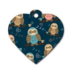 Seamless Pattern Owls Dreaming Dog Tag Heart (Two Sides)