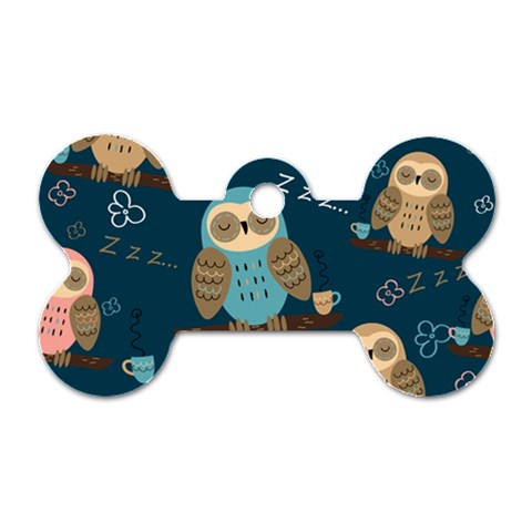 Seamless Pattern Owls Dreaming Dog Tag Bone (One Side) from ArtsNow.com Front