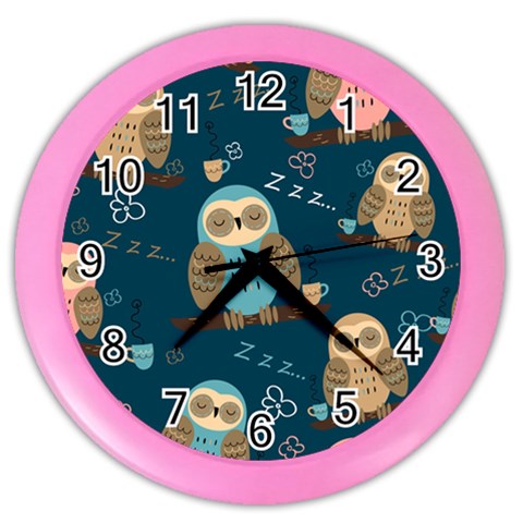 Seamless Pattern Owls Dreaming Color Wall Clock from ArtsNow.com Front