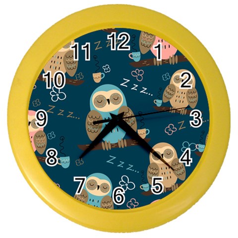 Seamless Pattern Owls Dreaming Color Wall Clock from ArtsNow.com Front