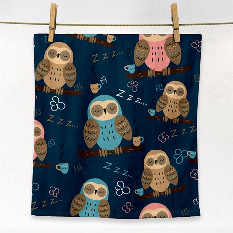 Seamless Pattern Owls Dreaming Face Towel from ArtsNow.com Front
